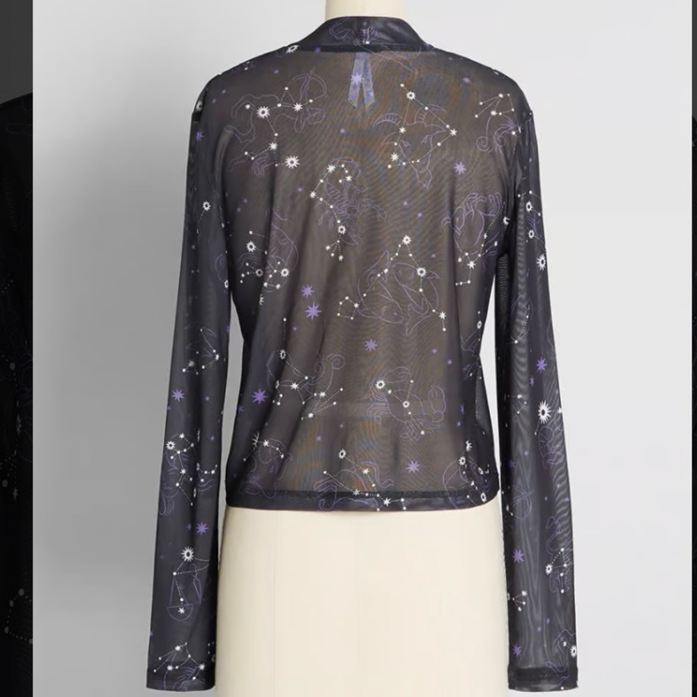 🎊 modcloth Black Friday Zest Of The Zodiac Mesh Mock Neck Top Sz AU 6 US S - Picture 2 of 6